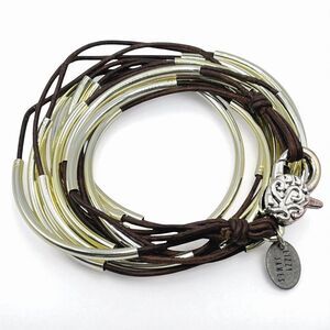Lizzy James Convertible Wrap Bracelet Necklace Brown Leather Cord 4 Strand